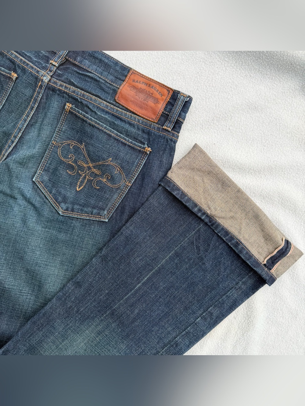 Ralph Lauren Western Style Dungaree Selvedge Jeans 30x34 Indigo Cowboy